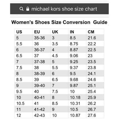 size chart michael kors shoes